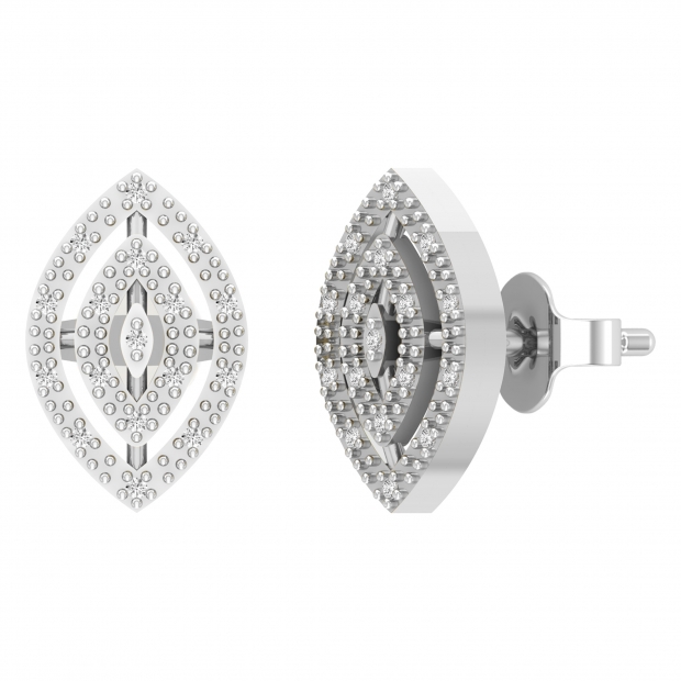 Round White Diamond Double Marquise Frame Pushback Stud Earring for Her (0.11 ctw Color I-J) 925 Sterling Silver