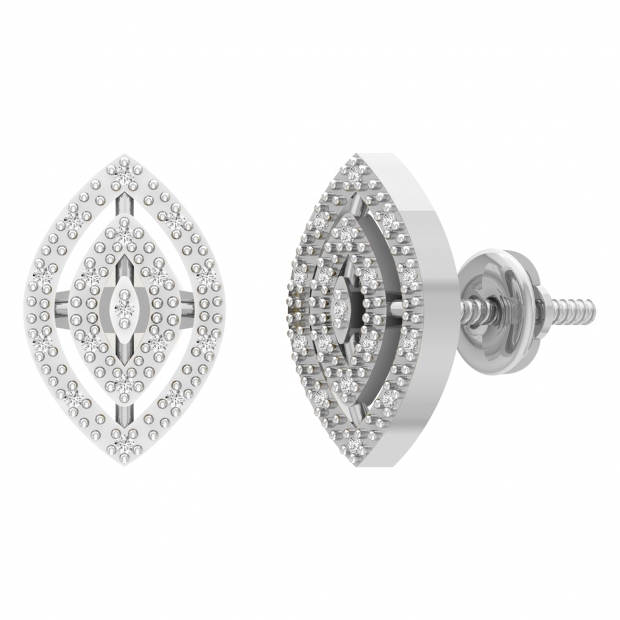 Round White Diamond Double Marquise Frame Screwback Stud Earring for Her (0.11 ctw Color I-J) 925 Sterling Silver