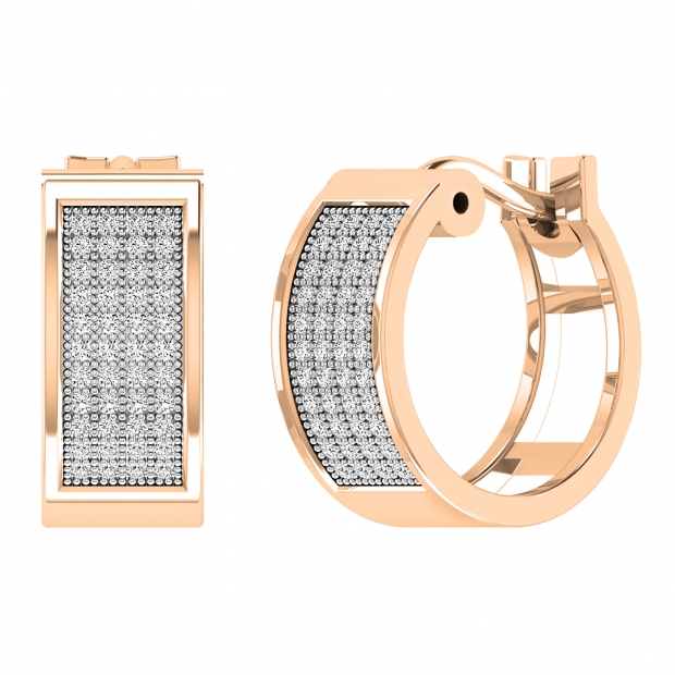 Round White Diamond Four Lines Fashion Hoop Earrings for Unisex (0.25 ctw Color I-J Clarity I1-I2) 18K Rose Gold