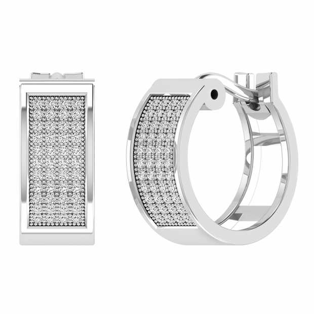 Round White Diamond Four Lines Fashion Hoop Earrings for Unisex (0.25 ctw Color I-J Clarity I1-I2) 18K White Gold