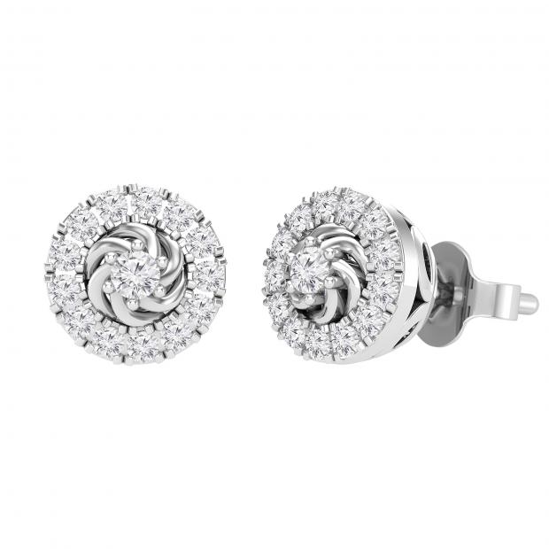 Round White Diamond Swirl Center with Filigree Grooved Sides Stud Earrings for Her (0.26 ctw, Color I-J, Clarity I2-I3) in 925 Sterling Silver