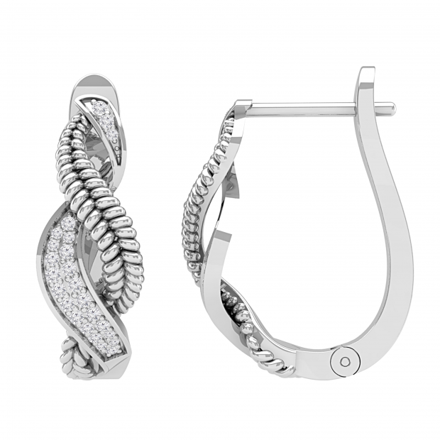Round White Diamond Double Twist Braided Fashionable Hinged Huggies Hoop Earrings For Her 1/4 CT (0.25 Ctw I-J Color I2-I3 Clarity) 925 Sterling Silver