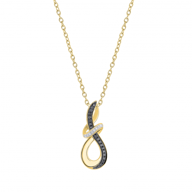 0.20 Carat (ctw) Round Black & White Diamond Abstract Infinity Twist Pendant for Women 1/5 CT in 10K Yellow Gold