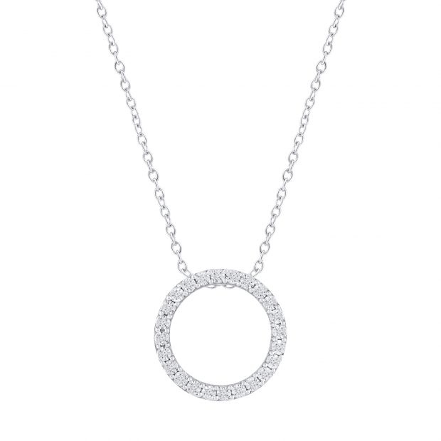 Round White Diamond Open Eternity Circle of Life Circle Pendant Necklace for Women 1/10 CT (0.11 ctw, Color I-J, Clarity I2-I3) in 10K White Gold
