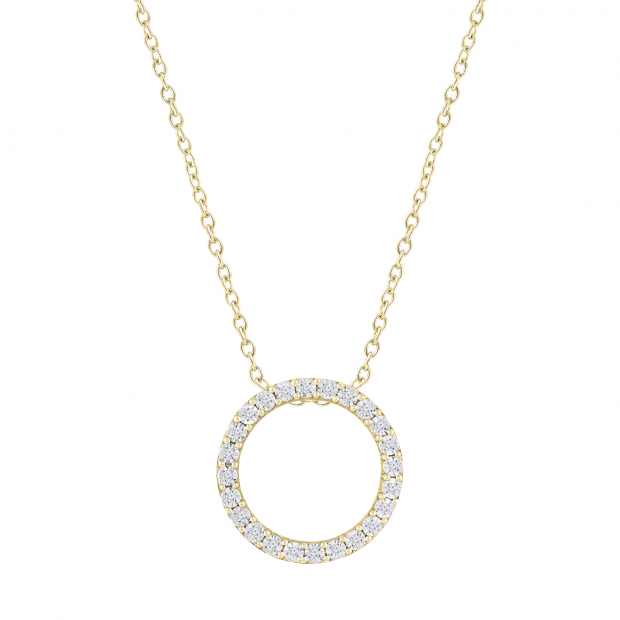 Round White Diamond Open Eternity Circle of Life Circle Pendant Necklace for Women 1/10 CT (0.11 ctw, Color I-J, Clarity I1-I2) in 14K Yellow Gold