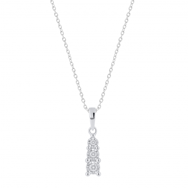 Round White Diamond 3 Stone Graduating Size Pendant with Silver Chain for Women (0.13 ctw Color I-J Clarity I2-I3) in 925 Sterling Silver