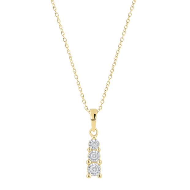Round White Diamond 3 Stone Graduating Size Pendant with Gold Chain for Women (0.13 ctw Color I-J Clarity I1-I2) in 18K Yellow Gold