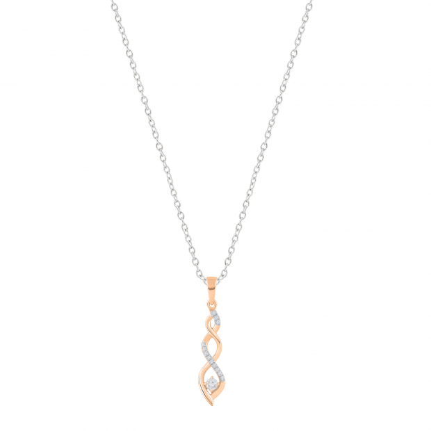 Round White Diamond Twisted Criss Cross Swirl Pendant for Women with 18 Inch Silver Chain (0.15 ctw Color I-J Clarity I1-I2) in 18K Rose Gold
