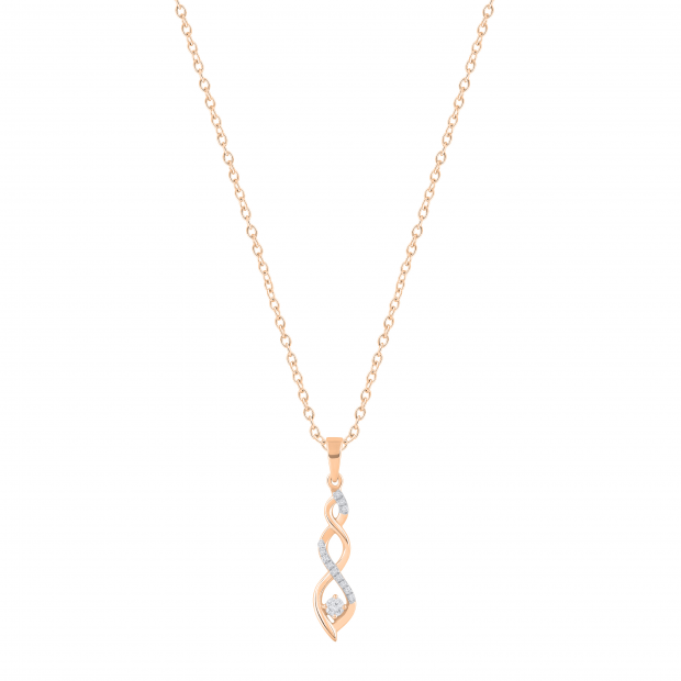 Round White Diamond Twisted Criss Cross Swirl Pendant for Her with 18 Inch Gold Chain (0.15 ctw Color I-J Clarity I1-I2) in 18K Rose Gold