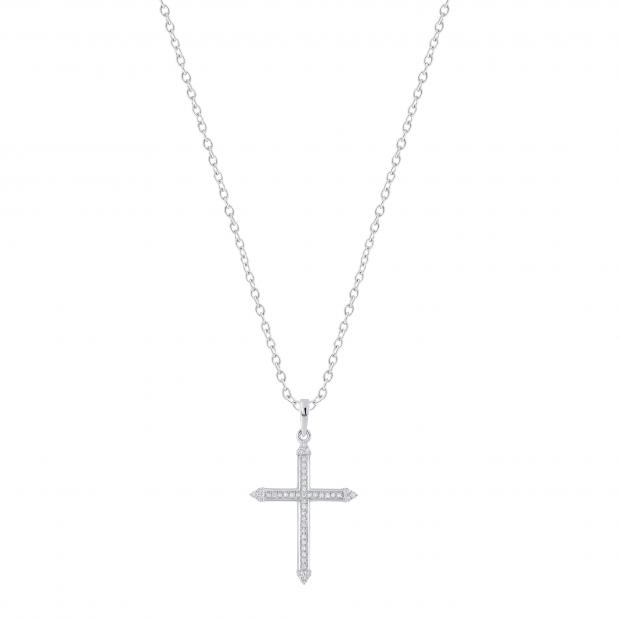 Round White Diamond Arrow Cross Pendant with 18 inch Silver Chain for Women (0.15 ctw, Color I-J, Clarity I2-I3) in 925 Sterling Silver