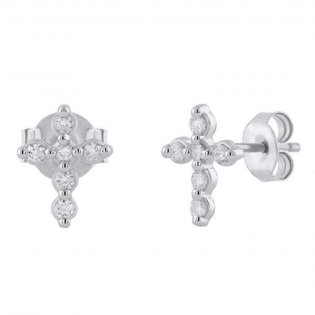 Round White Diamond 6 Stone Cross Stud Earrings for Women (0.13 ctw, Color I-J, Clarity I2-I3) in 925 Sterling Silver in Push Back