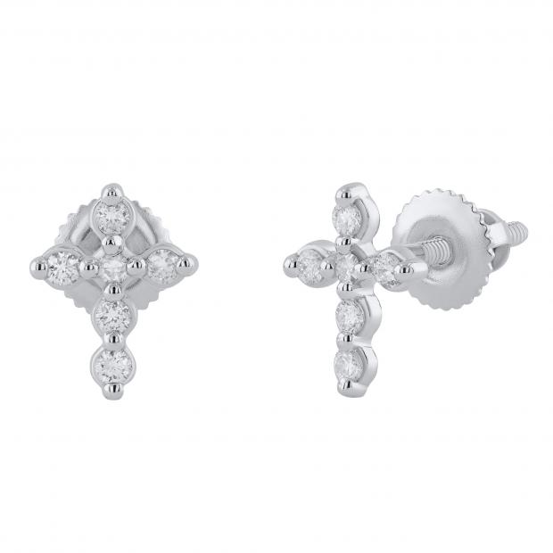 Round White Diamond 6 Stone Cross Stud Earrings for Women (0.13 ctw, Color I-J, Clarity I2-I3) in 925 Sterling Silver in Screw Back