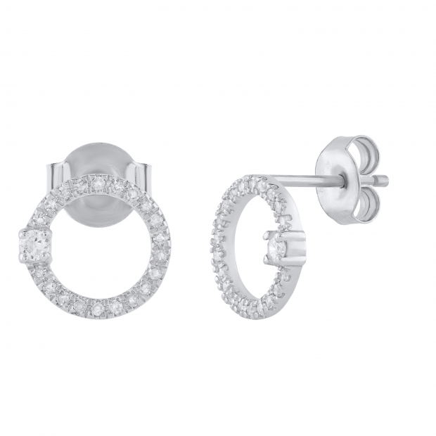Round White Diamond Open Circle Pushback Dangle Drop Earrings for Women (0.15 ctw, Color I-J, Clarity I2-I3) in 925 Sterling Silver