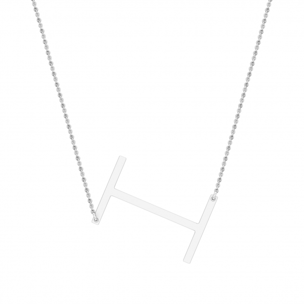 Uppercase Letter Alphabet "I" Initial Sideway Pendant with 18 inch Silver Chain for Women in 925 Sterling Silver
