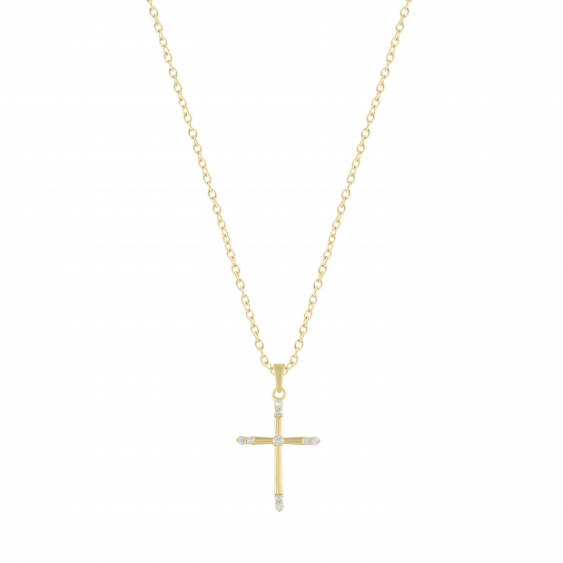 Round White Diamond Charming Cross Pendant for Women 1/5 CT (0.20 ctw, Color I-J, Clarity I1-I2) in 14K Yellow Gold