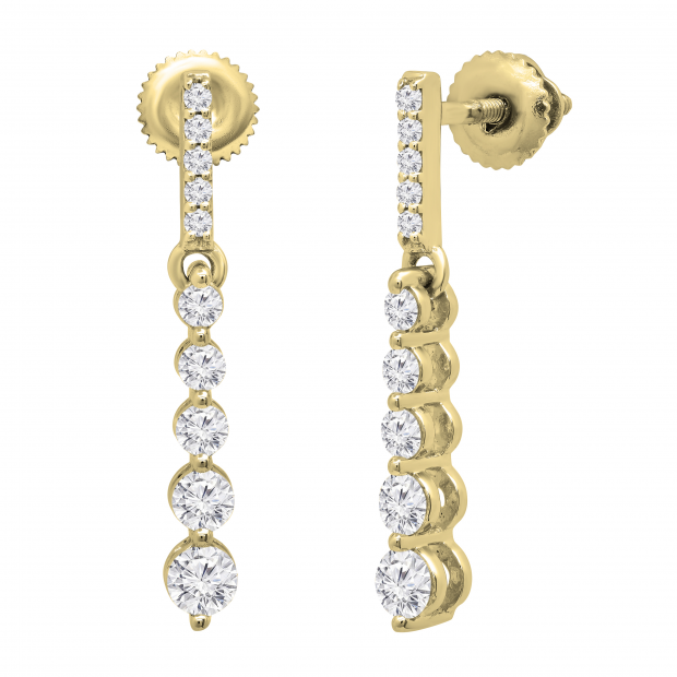 Round White Diamond Ascending Order Dangling Drop Earrings with Screw Back for Women 1/2 CT (0.56 ctw, Color I-J, Clarity I1-I2) in 14K Yellow Gold