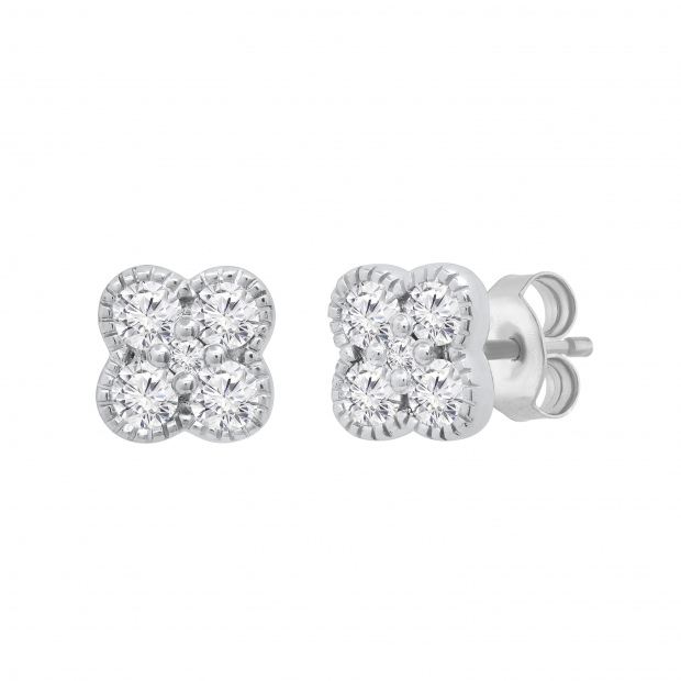 Round White Diamond 5 Stone Interwoven Blossom Flower Design Pushback Stud Earrings for Women (0.33 ctw, Color I-J, Clarity I2-I3) in 925 Sterling Silver