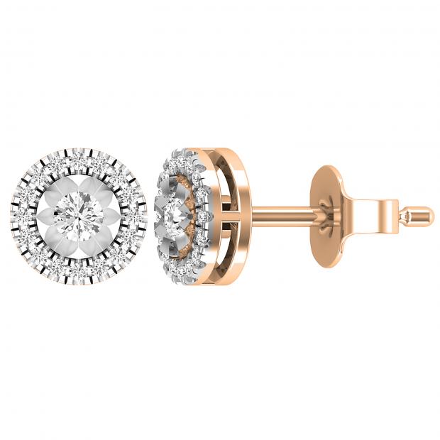 Round White Diamond Flower Halo Style Pushback Stud Earrings for Women (0.28 ctw Color I-J Clarity I2-I3) in 10K Rose Gold