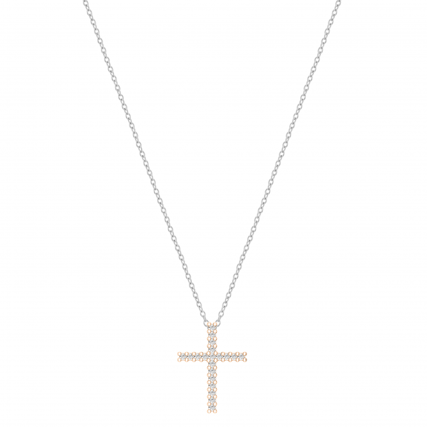 Round White Diamond Simple Religious Cross Pendant Necklace for Women 1/10 CT (0.11 ctw, Color I-J, Clarity I1-I2) in 18K Rose Gold
