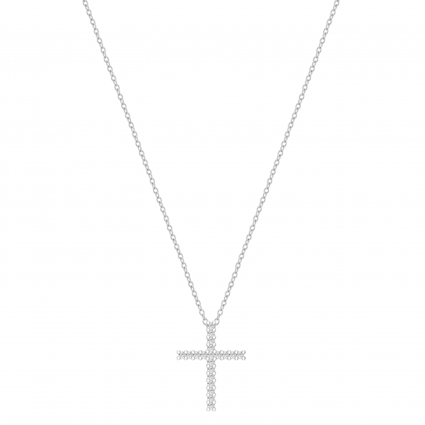 Round White Diamond Simple Religious Cross Pendant Necklace for Women 1/10 CT (0.11 ctw, Color I-J, Clarity I2-I3) in 925 Sterling Silver