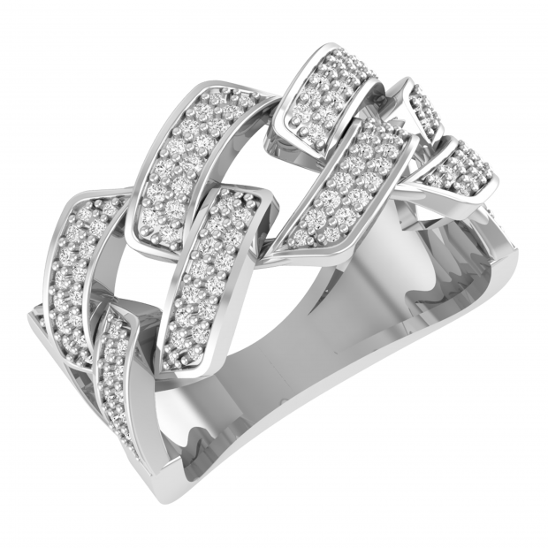 Round White Diamond Out Bling Cuban Link Band Ring for Women (0.42 ctw, Color I-J, Clarity I2-I3) in 10K White Gold