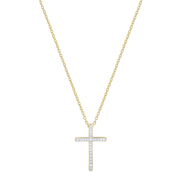 Round White Diamond Crucifix Latin Cross Reversible Pendant with 18 Inch Gold Chain for Women (0.26 ctw, Color I-J, Clarity I2-I3) in 10K Yellow Gold