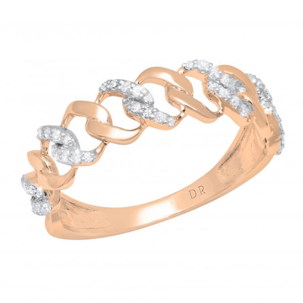 Round White Diamond Cuban Style Engagement Ring for Women (0.22 ctw Color I-J Clarity I1-I2) in 18K Rose Gold