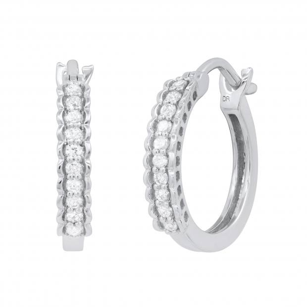 Round White Diamond Curved Edge Hinged Hoop Earrings for Her (0.23 ctw, Color I-J, Clarity I2-I3) in 925 Sterling Silver