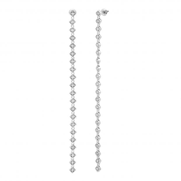 Dazzlingrock Collection Round White Diamond Linear Bar Illusion Set Drop Earrings for Her (0.12 ctw Color I-J Clarity I2-I3) in 10K White Gold in Screw Back