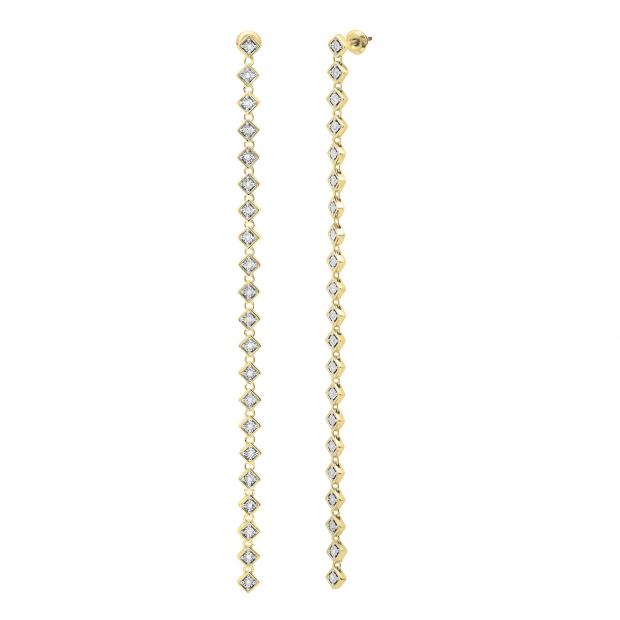 Dazzlingrock Collection Round White Diamond Linear Bar Illusion Set Drop Earrings for Her (0.12 ctw Color I-J Clarity I2-I3) in 10K Yellow Gold in Screw Back