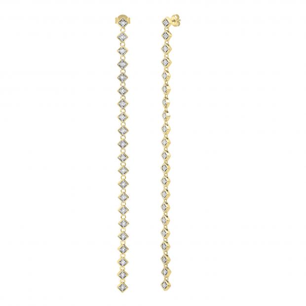 Dazzlingrock Collection Round White Diamond Linear Bar Illusion Set Drop Earrings for Her (0.12 ctw Color I-J Clarity I1-I2) in 14K Yellow Gold in Push Back