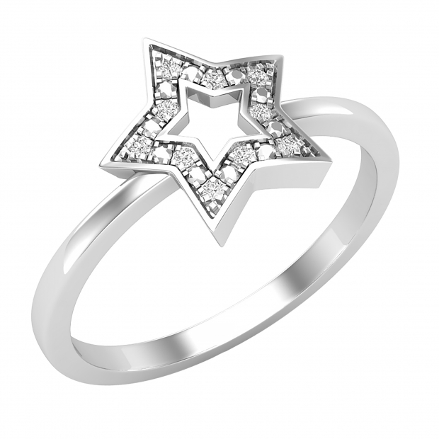 0.03 Carat Round White Diamond Hollow Star Ring for Women in 925 Sterling Silver