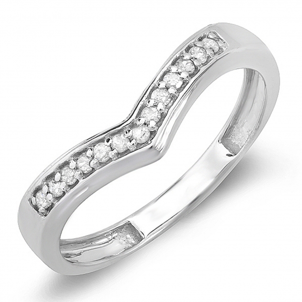 0.13 Carat (ctw) Round White Diamond Chevron Stackable Wedding Band for Women in 925 Sterling Silver
