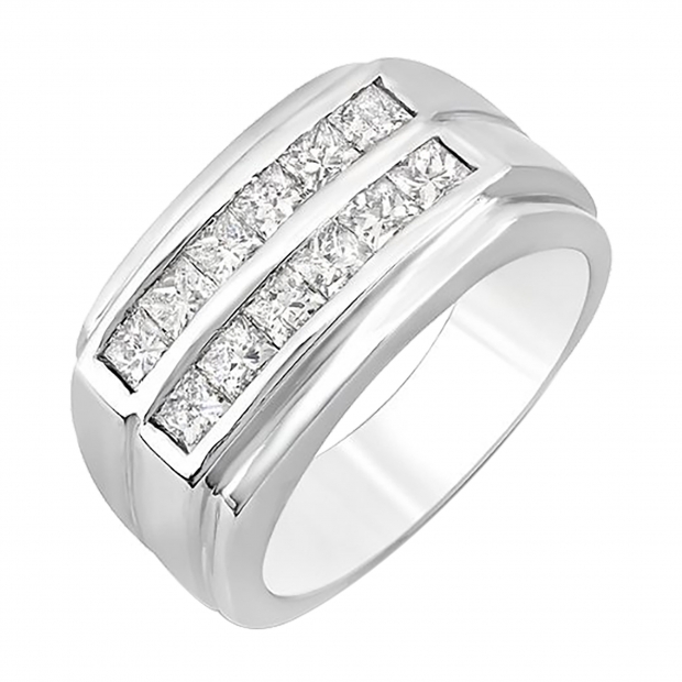 1.35 Carat (ctw) 14k White Gold Princess Diamond Mens Anniversary Wedding Band Ring