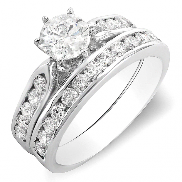 1.75 Carat (ctw) 14k White Gold Round Diamond Ladies Bridal Engagement Ring Set