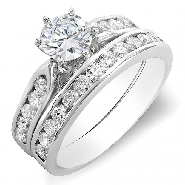 1.10 Carat (ctw) 14k White Gold Round Diamond Ladies Bridal Semi Mount Engagement Ring Set (No Center Stone)