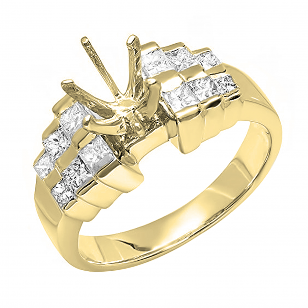 Princess White Diamond Semi Mount Engagement Ring for Women (0.80 ctw, Color I-J, Clarity I1-I2) in 14K Yellow Gold