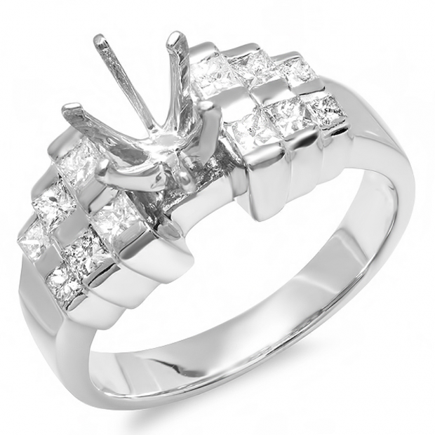 0.80 Carat (ctw) 14K White Gold Princess Diamond Ladies Bridal Engagement Ring 3/4 CT (No Center Stone)