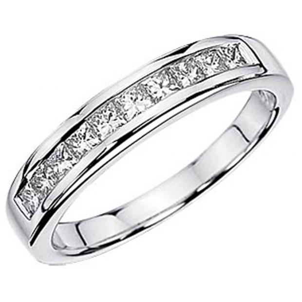 0.50 Carat (ctw) 10K White Gold Princess White Diamond Anniversary Wedding Stackable Ring Band 1/2 CT