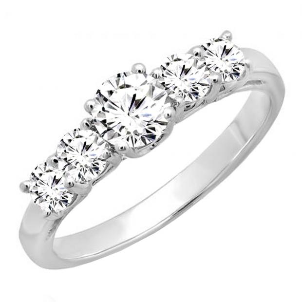1.00 Carat (ctw) 18K White Gold 5 Stone Round Diamond Ladies Anniversary Wedding Ring Band 1 CT