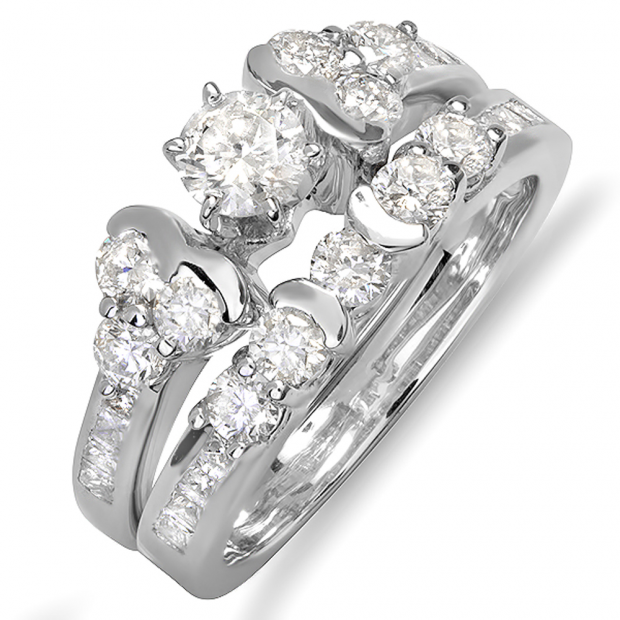 1.25 Carat (ctw) 14k White Gold Round Cut Diamond Ladies Bridal Engagement Ring Set 1 1/4 CT
