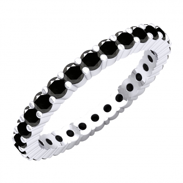 1.50 Carat (ctw) 14K White Gold Round Black Diamond Ladies Eternity Anniversary Wedding Stackable Ring Band 1 1/2 CT