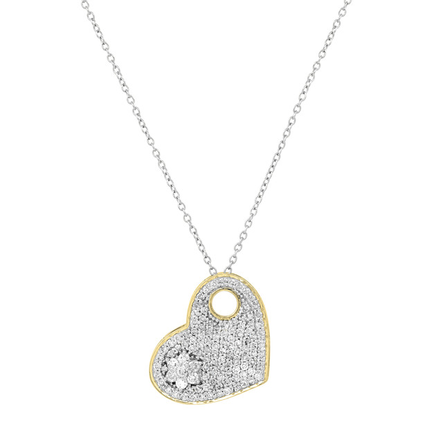 1.47 Carat (ctw) Round White Diamond Ladies Cluster Heart Shape Pendant 1 1/2 CT 18K Yellow Gold
