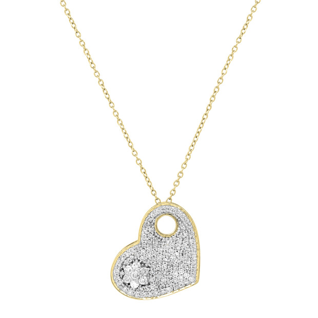 1.47 Carat (ctw) Round White Diamond Ladies Cluster Heart Shape Pendant 1 1/2 CT 10K Yellow Gold