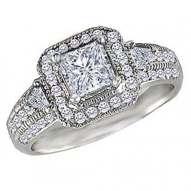 0.75 Carat (ctw) 14k White Gold Round & Trilliant Cut Diamond Ladies Semi Mount Engagement Ring (No Center Stone)