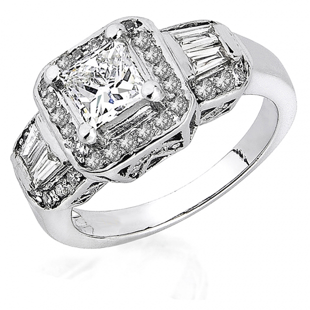 0.55 Carat (ctw) 14K White Gold Round & Baguette Cut Diamond Semi Mount Ladies Engagement Bridal Ring Center not included