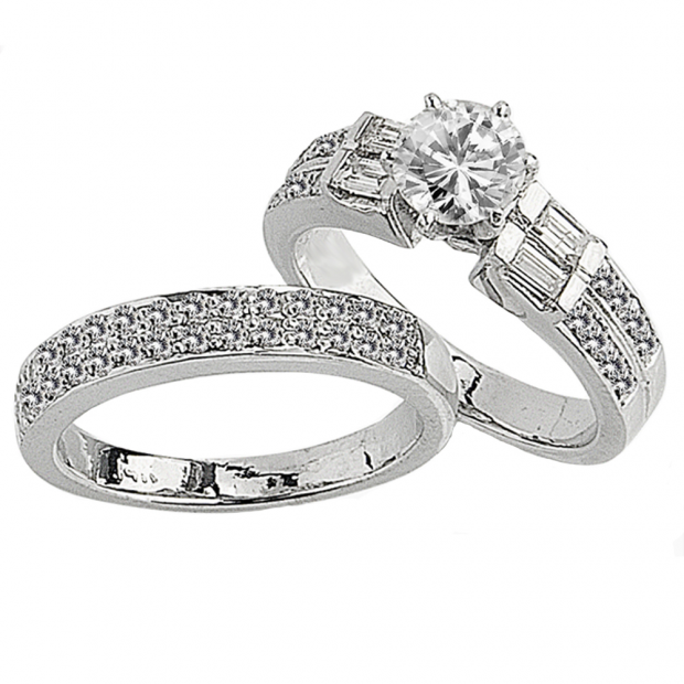 1.65 Carat (ctw) 14k White Gold Brilliant Round & Baguette Diamond Semi Mount Ladies Bridal Engagement Ring Set (No Center Stone)