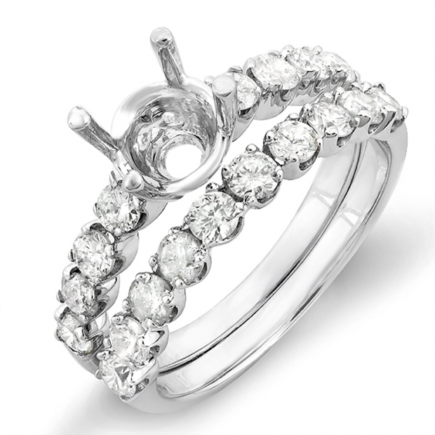 1.00 Carat (ctw) 14k White Gold Round Diamond Ladies Bridal Semi Mount Ring Set (No Center Stone)
