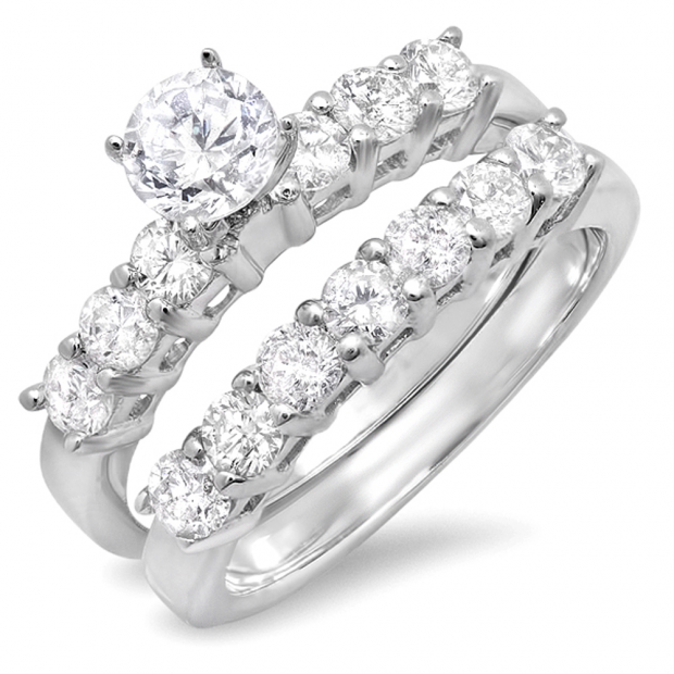 1.75 Carat (ctw) 14k White Gold Round Diamond Ladies Bridal Engagement Ring Set