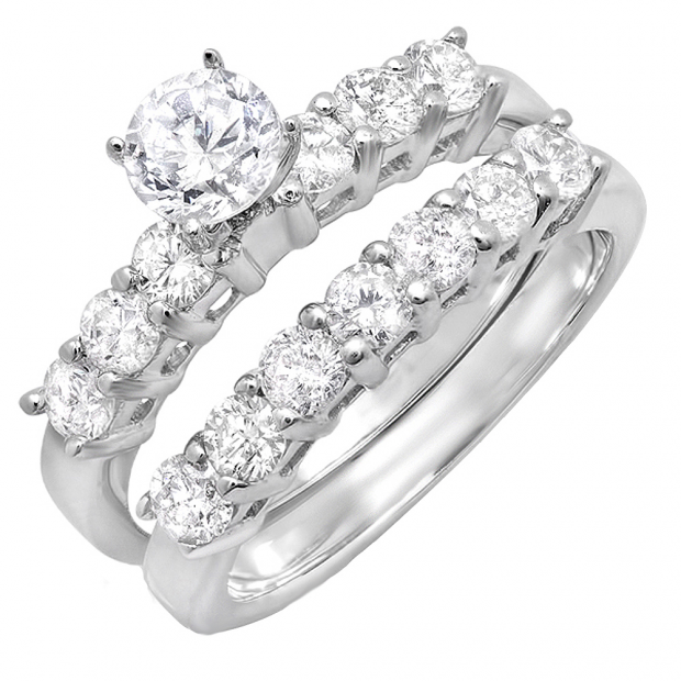 1.30 Carat (ctw) 14k White Gold Round Diamond Ladies Bridal Semi Mount Ring Set (No Center Stone)